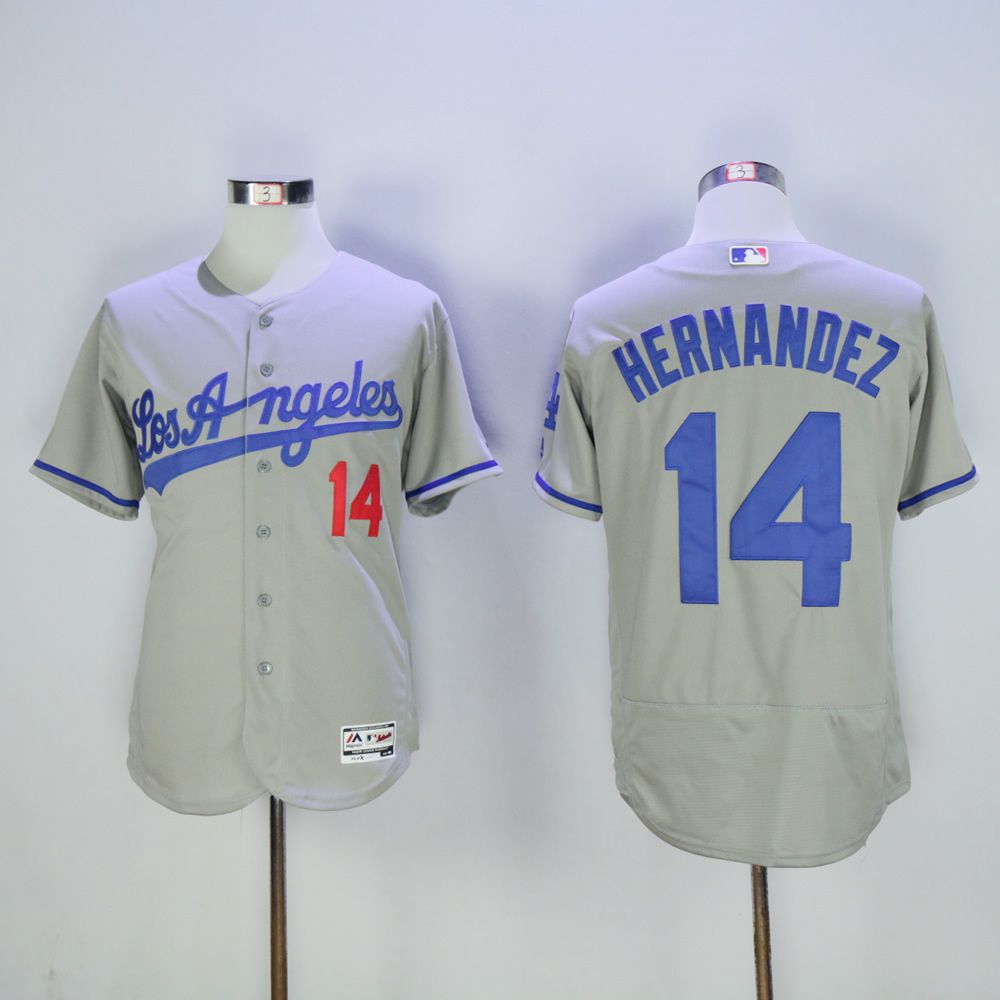Men Los Angeles Dodgers #14 Hernandez Grey MLB Jerseys
